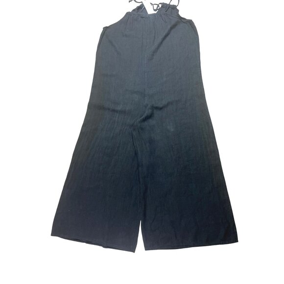 Cristina Vergani Jumpsuit Black Halter Neck Linen Blend Wide-Leg Made In Italy M - Picture 4 of 11